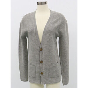 Reserved Poland Grey/Beige Cotton Cardigan w Faux Wood Buttons Minimalist SM